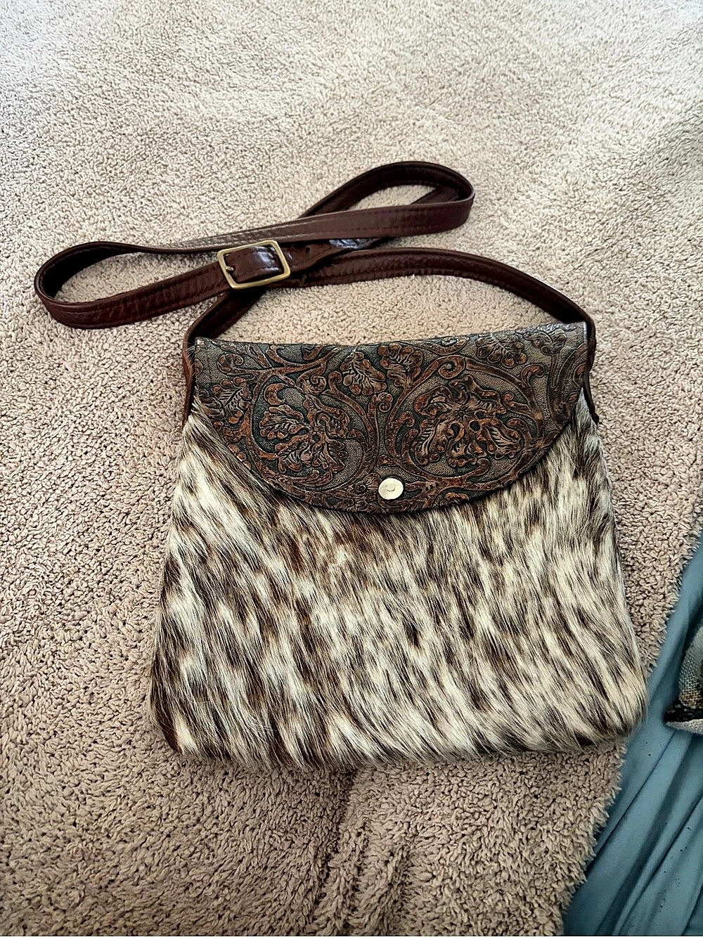 Paisley Hair-On Crossbody Bag in Brown & White